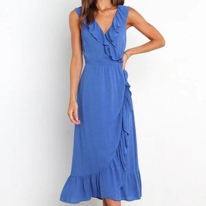 Blue Midi Wrap Dress - Petal & Pup